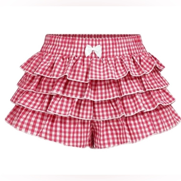 SHEIN Dresses & Skirts - NWT Gingham Elastic Waist Bow Knot Tiered Layer Ruffle Mini Skort Size 2XL
